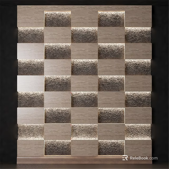 Textured Checkerboard Pattern Wall Decor With Beige Brown Tiles Design 3d model 