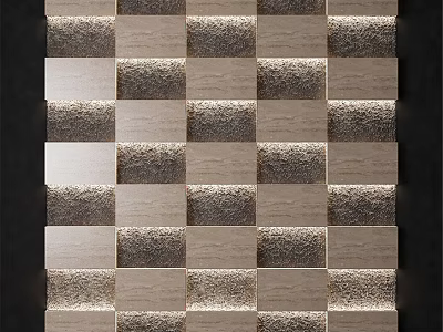 Textured Checkerboard Pattern Wall Decor With Beige Brown Tiles Design 3d model