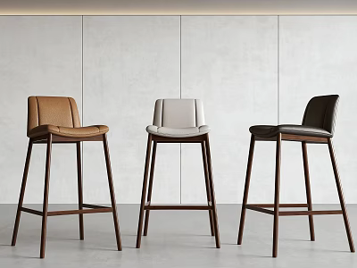 Modern Minimalist Bar Stools With Brown White Black Leather Seats And Wooden Legs 3d model