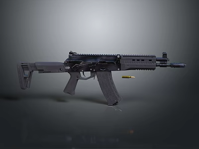Modern Tactical Assault Rifle With Black Finish Detachable Magazine And Bullet 3d model