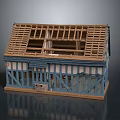Timber Frame Building Model Featuring Exposed Roof Trusses Blue Framework And Windows 3d model
