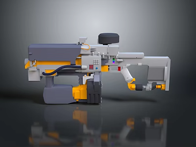 Futuristic Yellow And Gray Mechanical Weapon With Advanced Design And Control Panel 3d model