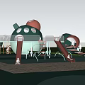 Fun Kids Playground With Bird Shaped Structure Slides Trees And Colored Pavement 3d model