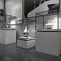 Glass Display Cabinets Showcasing Blue And White Vase And White Porcelain Vessel In Exhibition Space