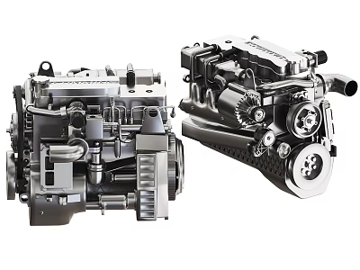 Two Detailed Automotive Engine Structures With Metal Components And Gear Parts 3d model