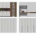 Modern Light Colored Wardrobe Interior With Vertical Stripe Doors And LED Lighting 3d model