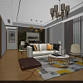 Modern Dining Living Room Design With Table Chairs Pendant Lights Sofa TV Wooden Floor