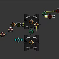 Mechanical Characters With Central Black Yellow Structure And Surrounding Colorful Small Creatures
