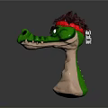 Green Cartoon Figure With Red Hair White Body And Fierce Expression On Dark Background
