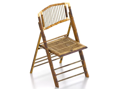 Natural Bamboo Folding Chair With Wicker Backrest And Woven Seat Design 3d model