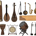 Varied Musical Instruments And Art Supplies Collection With String Wind Percussion Instruments Brushes And Paints
