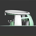 Modern White Circular Workstation Design With Green Accents Tables And Equipment