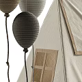 Neutral Style Canvas Kids Play Tent With Exquisite Wooden Toys And Cute Decorative Balloons