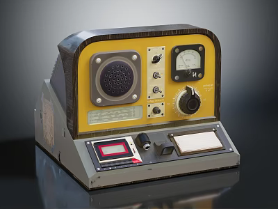 Vintage Analog Measuring Device with Yellow Panel Red Display Control Knobs and Meter 3d model