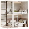 Modern Playful Children Bunk Bed With Safety Net Climbing Ladder And Cozy Bedding Set