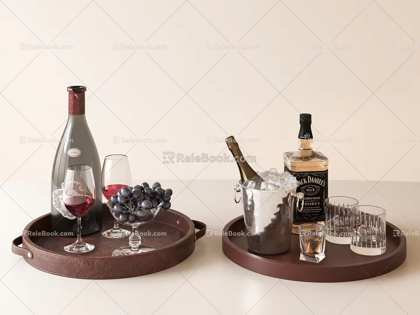 Red wine and white wine grape tray decoration combination 3d model