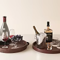 Red wine and white wine grape tray decoration combination 3d model