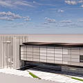 Modern Sales Office Building With Glass Curtain Wall And Geometric Roof Design
