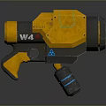 Futuristic 3D Model Weapon with Orange Gray Design M2 Marking and Blue Accents