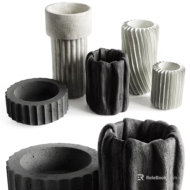 Modern Decorative Ceramic Vessels With Textured Surfaces And Diverse Artistic Shapes 3d model 