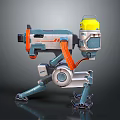 Futuristic Robot Character With Yellow Head Mechanical Legs And Blue Orange Parts Design