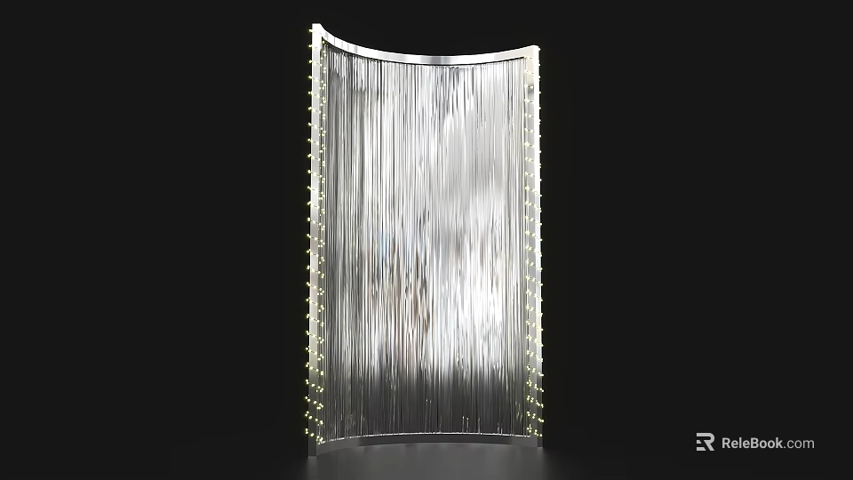 Illuminated Transparent Curved Screen With Hanging Vertical Lines And Surrounding Small Lights 3d model 