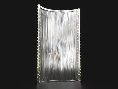 Illuminated Transparent Curved Screen With Hanging Vertical Lines And Surrounding Small Lights 3d model