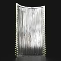 Illuminated Transparent Curved Screen With Hanging Vertical Lines And Surrounding Small Lights