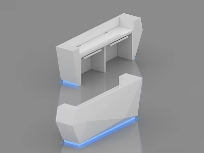 Modern Geometric White Reception Desk With Blue LED Lighting And Sleek Surface 3d model