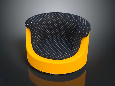 Stylish Round Accent Chair with Yellow Base and Black Dotted Cushion Design 3d model
