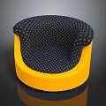 Stylish Round Accent Chair with Yellow Base and Black Dotted Cushion Design