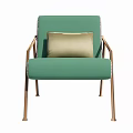 Upholstered Green Table and Chair Set with Beige Cushion Armrests and Golden Legs