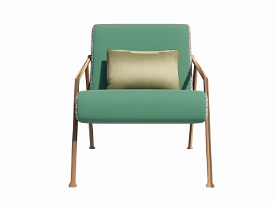 Upholstered Green Table and Chair Set with Beige Cushion Armrests and Golden Legs 3d model