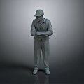 3D Construction Worker Model in Safety Helmet Standing with Crossed Arms on Gray Background