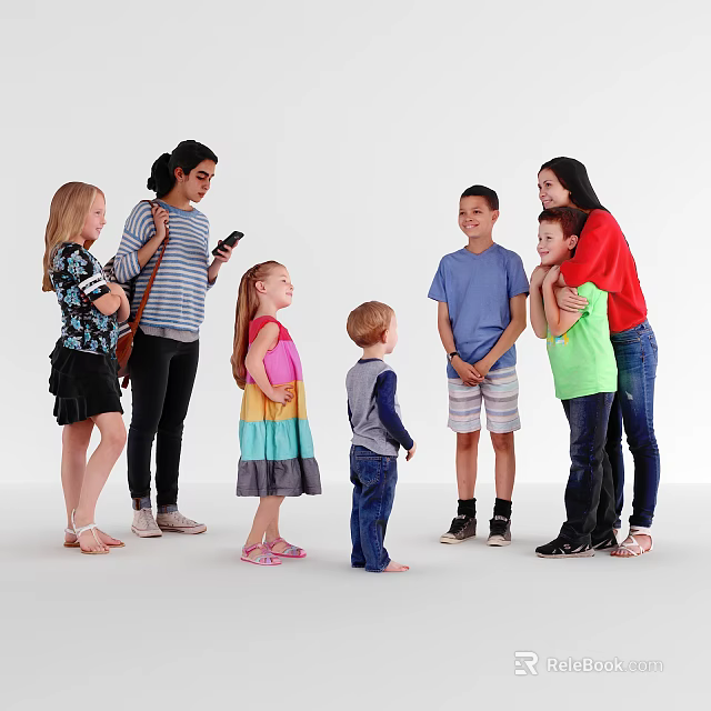 Group of Diverse People Standing Together in Casual Clothing Smiling in Studio Setting 3d model 