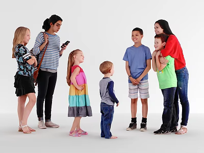 Group of Diverse People Standing Together in Casual Clothing Smiling in Studio Setting 3d model
