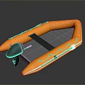 Yellow Inflatable Boat With Black Outboard Motor Gray Floor And Reflective Strips