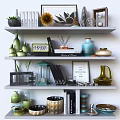 Modern wall shelf bookshelf decoration combination 3d model