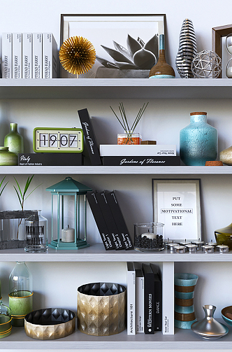 Modern wall shelf bookshelf decoration combination 3d model