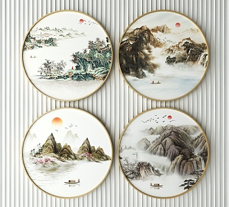 New Chinese Round Frame Painting Decorative Painting 3d model