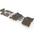 Traditional Architecture Roof Model with Brown Tiles and Wooden Beam Assembled Components
