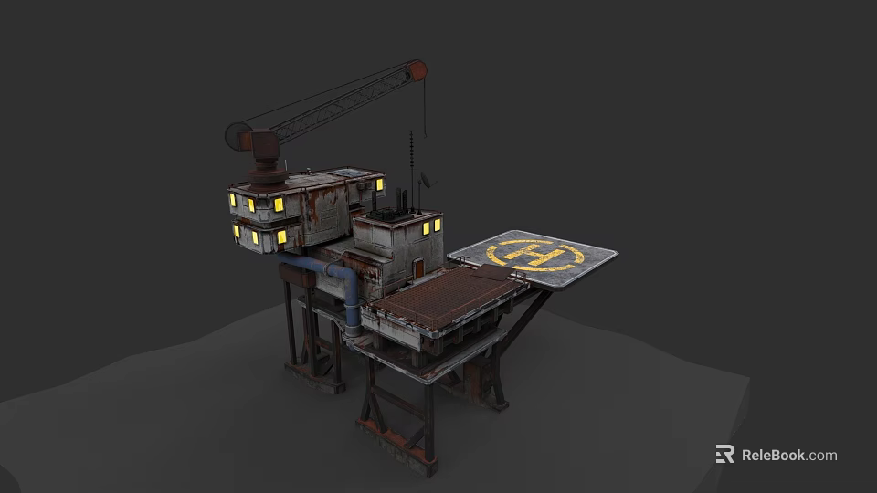 Industrial Factory Building With Crane Platform Metal Structure And Illuminated Lights 3d model 