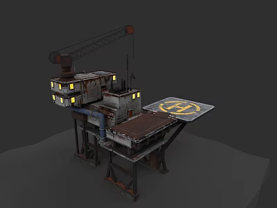 Industrial Factory Building With Crane Platform Metal Structure And Illuminated Lights 3d model