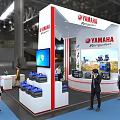 YAMAHA Exhibition Booth With White Red Design Vehicle Displays And Reception Counter