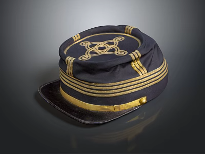 Dark Blue Hat With Gold Trim And Decorative Emblem Design 3d model
