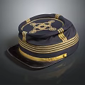 Dark Blue Hat With Gold Trim And Decorative Emblem Design