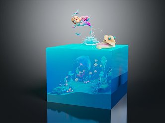 Modern Game Character Mermaid Coral Reef Coral Underwater World 3d model