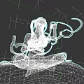 Woman In White Strappy Outfit With Black Pigtails Sitting On Gray Cushion Holding Red Ribbons