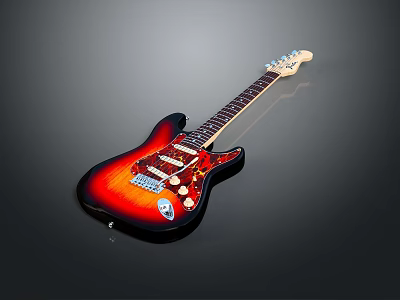 Musical Instrument Electric Guitar With Sunburst Finish Wooden Neck And Steel Strings 3d model