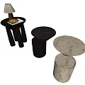 Modern Minimalist Side Table With Wooden Cylindrical Base And Marble Top